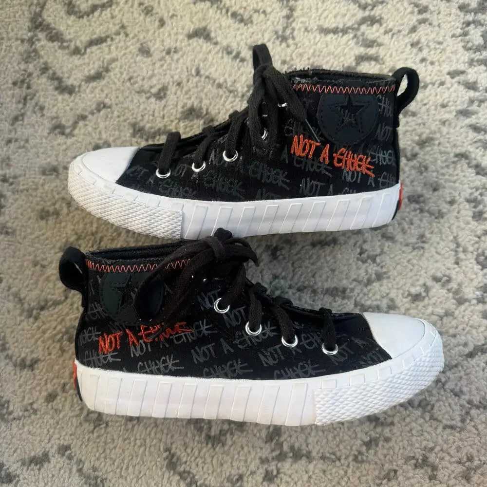 Youth Converse Not A Chuck Unisex Mid Ankle Sneaker Black Orange Skater Sz 1Y